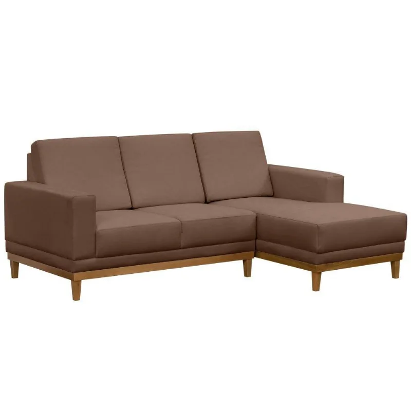 Sofá Kayrós 200cm 3 Lugares com Chaise D05 Suede Marrom