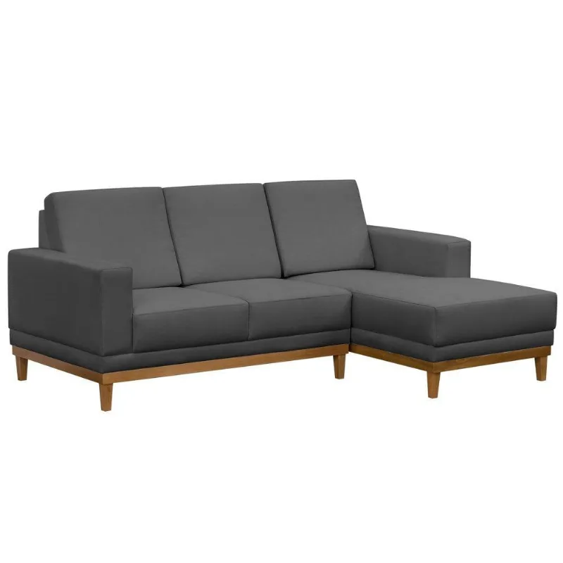 Sofá Kayrós 200cm 3 Lugares com Chaise D05 Suede Cinza