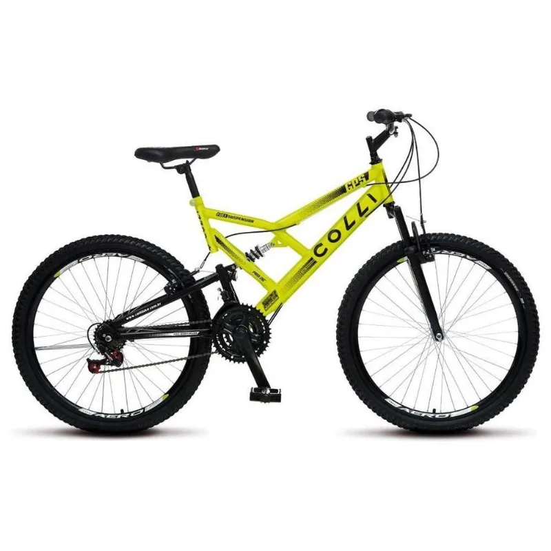 Bicicleta Gps Aro 26 Aço 21 Marchas Dupla Suspensão Freio V-brake Amarelo Neon