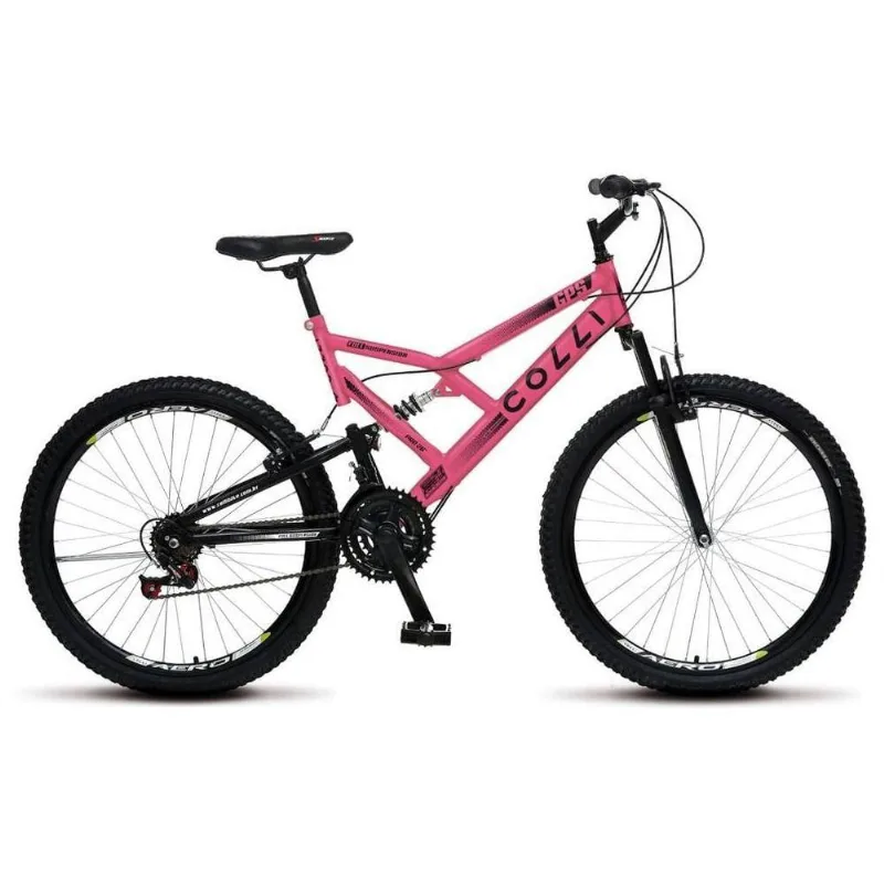Bicicleta Gps Aro 26 Aço 21 Marchas Dupla Suspensão Freio V-brake Rosa Neon