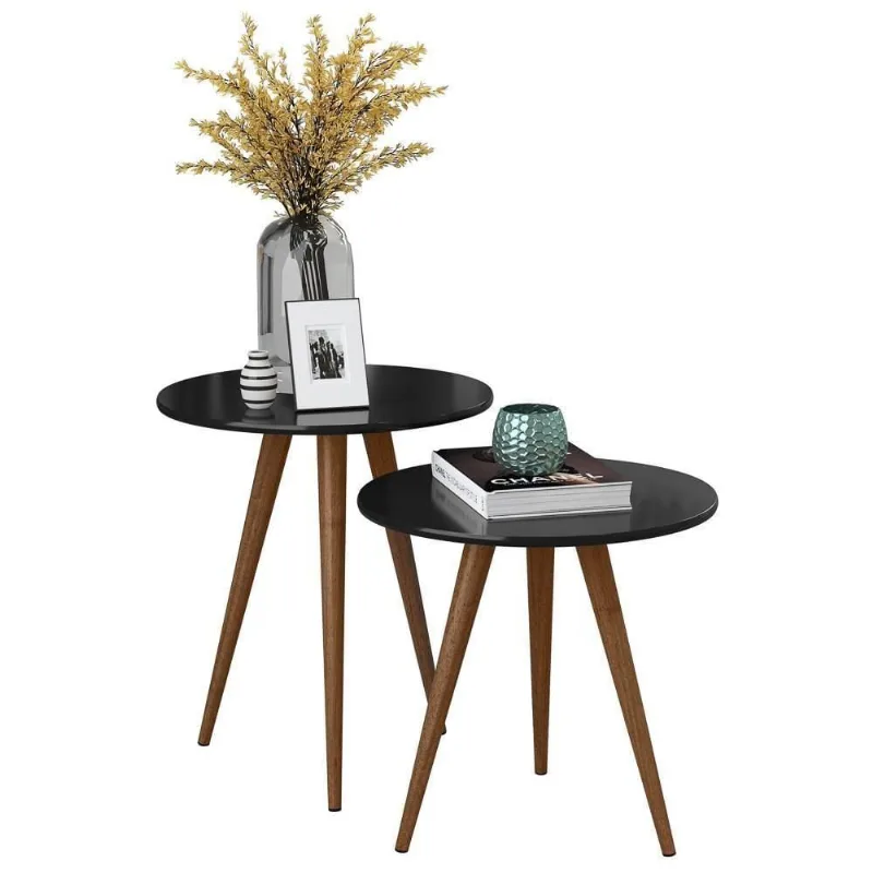 Conjunto Mesas Laterais Pés Palito Bia H03 Preto