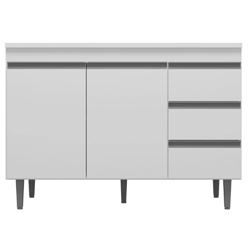 Balcão Sem Tampo 100Cm 2 Portas 3 Gavetas Andréia Branco