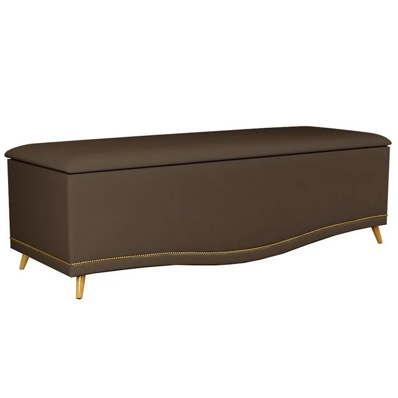 Calçadeira Baú Casal 140cm Com Tachas Imperial J02 Veludo Chocolate - Mpozenato