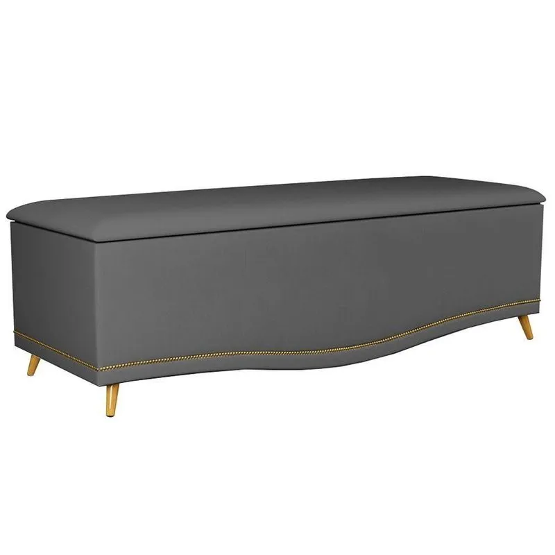 Calçadeira Baú Casal 140cm Com Tachas Imperial J02 Veludo Cinza - Mpozenato
