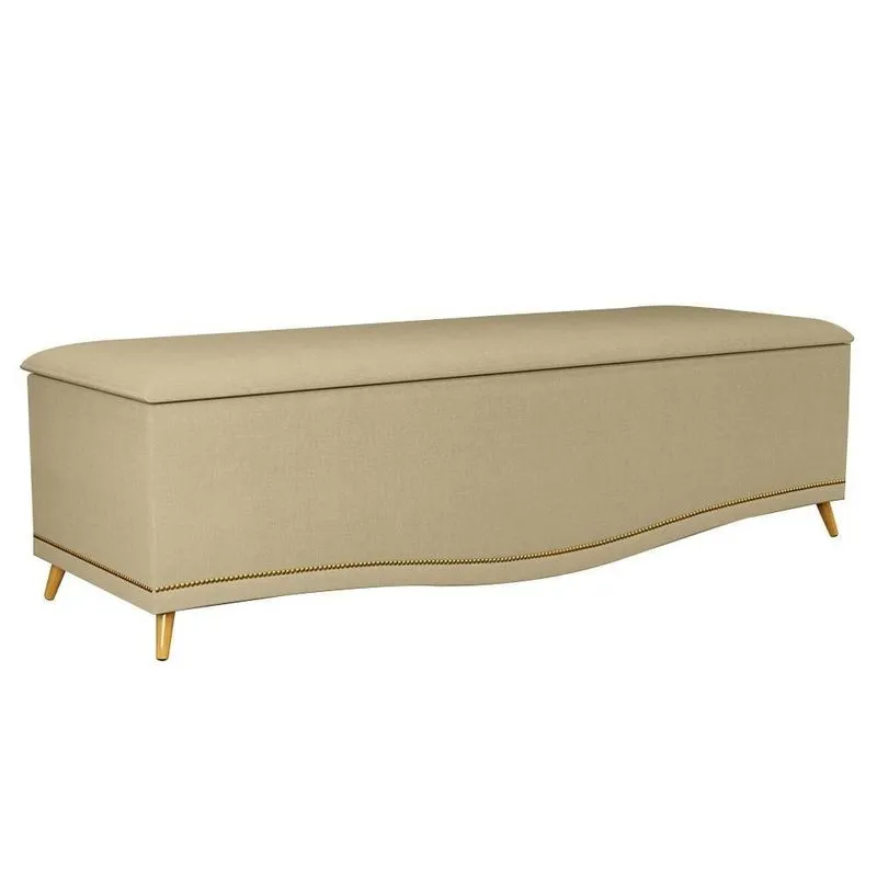 Calçadeira Baú Casal 140cm Com Tachas Imperial J02 Linho Areia - Mpozenato