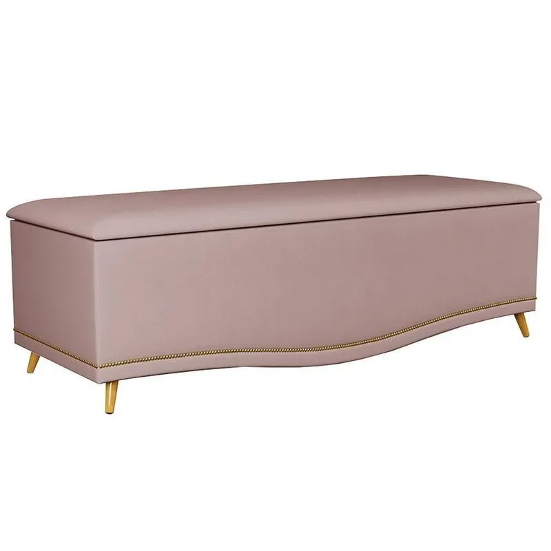 Calçadeira Baú Queen 160cm Com Tachas Imperial J02 Veludo Rosê - Mpozenato