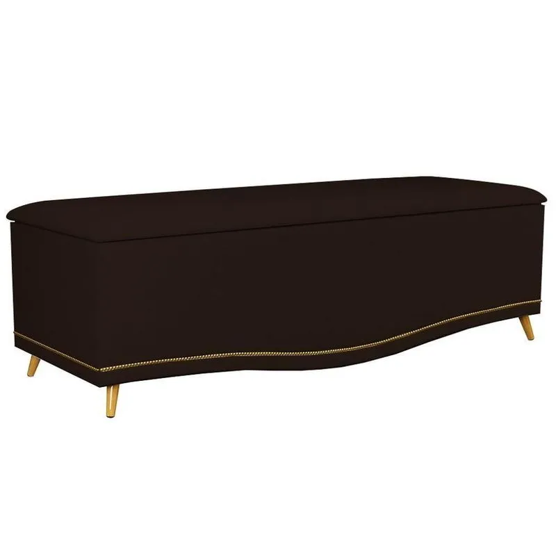 Calçadeira Baú King 195cm Com Tachas Imperial J02 Sintético Marrom Escuro - Mpozenato