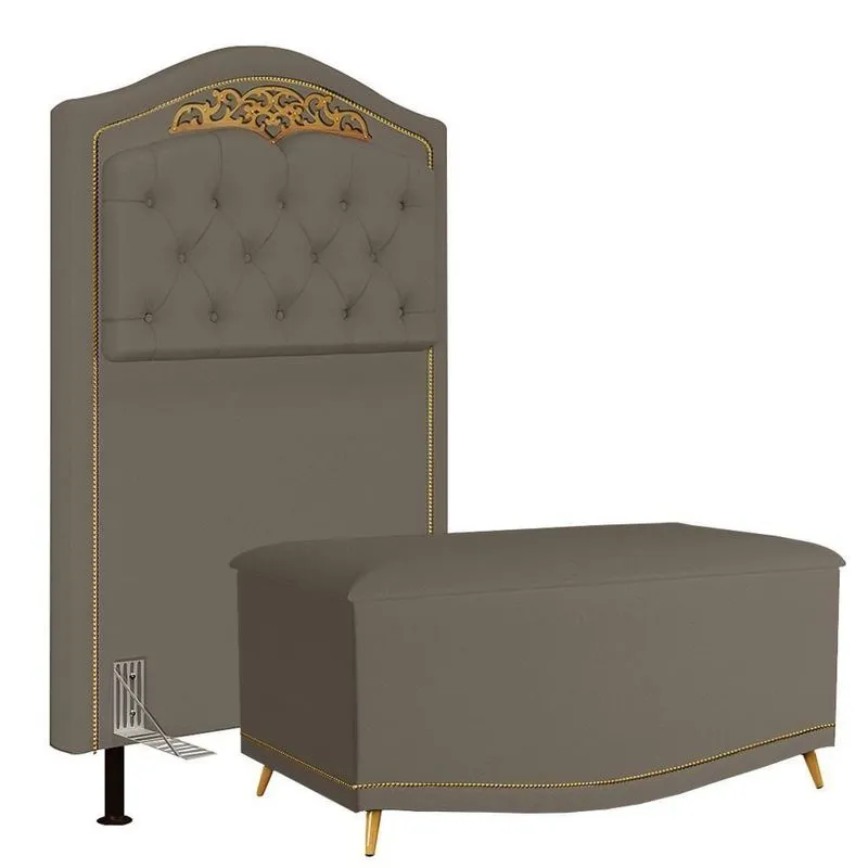 Cabeceira Cama Box Solteiro 90cm Com Calçadeira Baú Areia