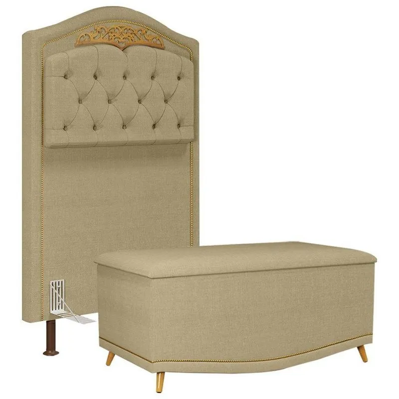 Cabeceira Cama Box Solteiro 90Cm Linho Areia