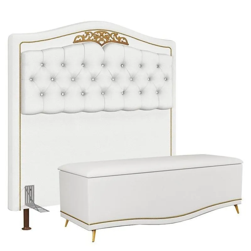 Cabeceira Casal 140Cm C/ Calçadeira Baú J02 Branco
