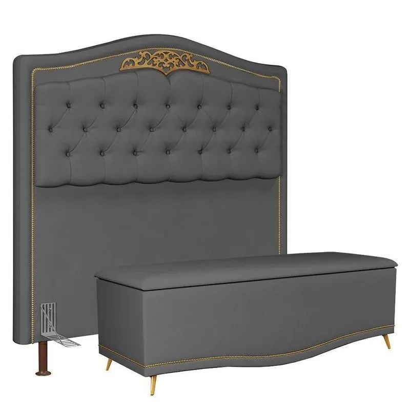 Cabeceira Casal King 195Cm Com Baú Imperial J02 Chumbo