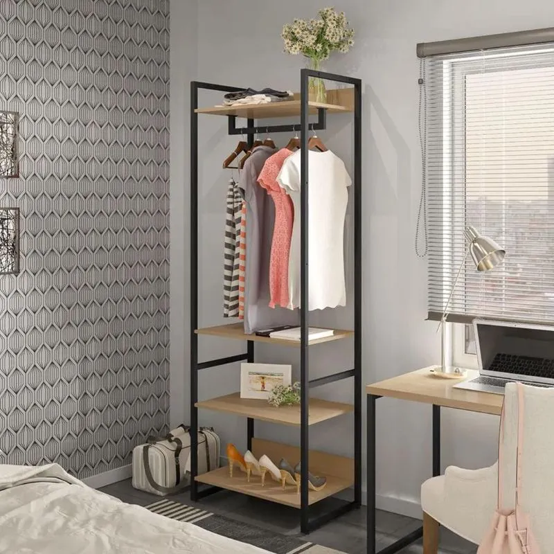 Guarda Roupa Closet 4 Prateleiras Indy F02 Nature Texturizado - Mpozenato