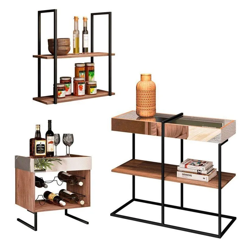 Conjunto Sala De Estar 3 Peças Estilo Industrial Bp 15mm