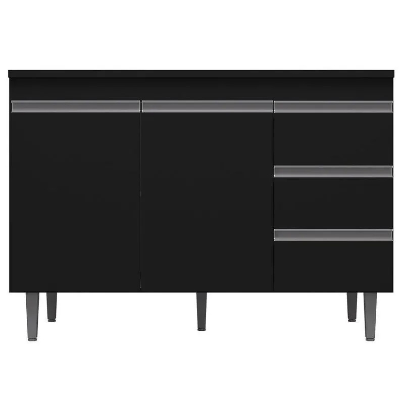 Balcão Gabinete De Pia 100cm Sem Tampo 2 Portas Preto