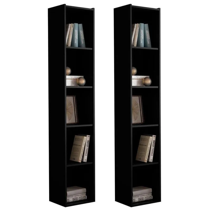 Kit 2 Estantes Livreiro Multiuso Janaína 5 Nichos Preto