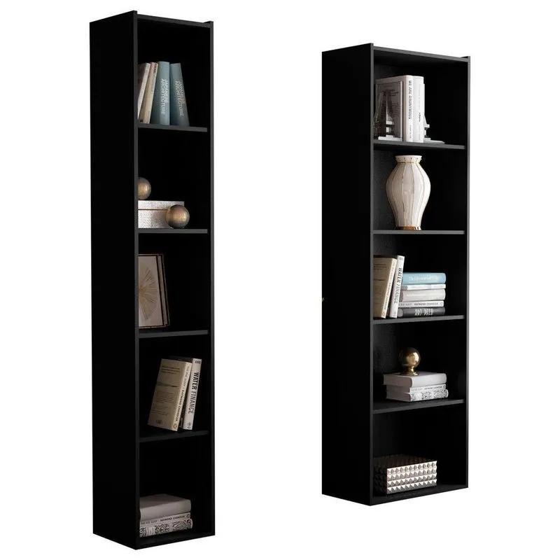 Kit 2 Estantes Livreiro Multiuso Workspace 5 Nichos Preto