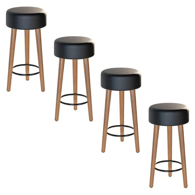 Kit 04 Banquetas Baixa Estofada Pés De Madeira Preto