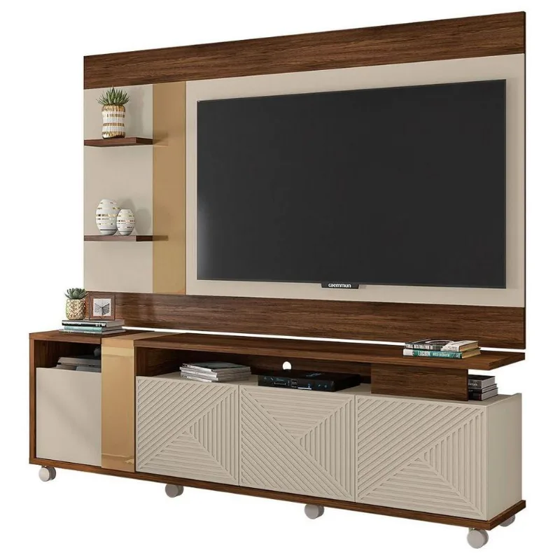 Rack Bancada Columbus Com Painel Discovery Para Tv Até 65 Pol. Havana/Off White - Caemmun