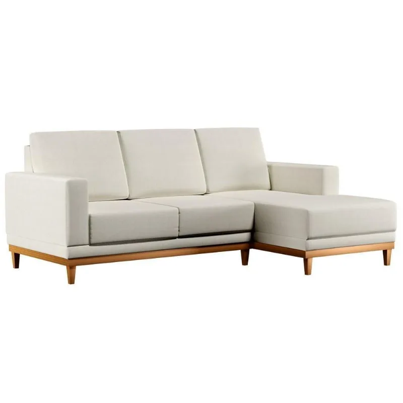 Sofá Living 200cm 3 Lugares Com Chaise Direito Kayrós D05 Linho Cru - Mpozenato