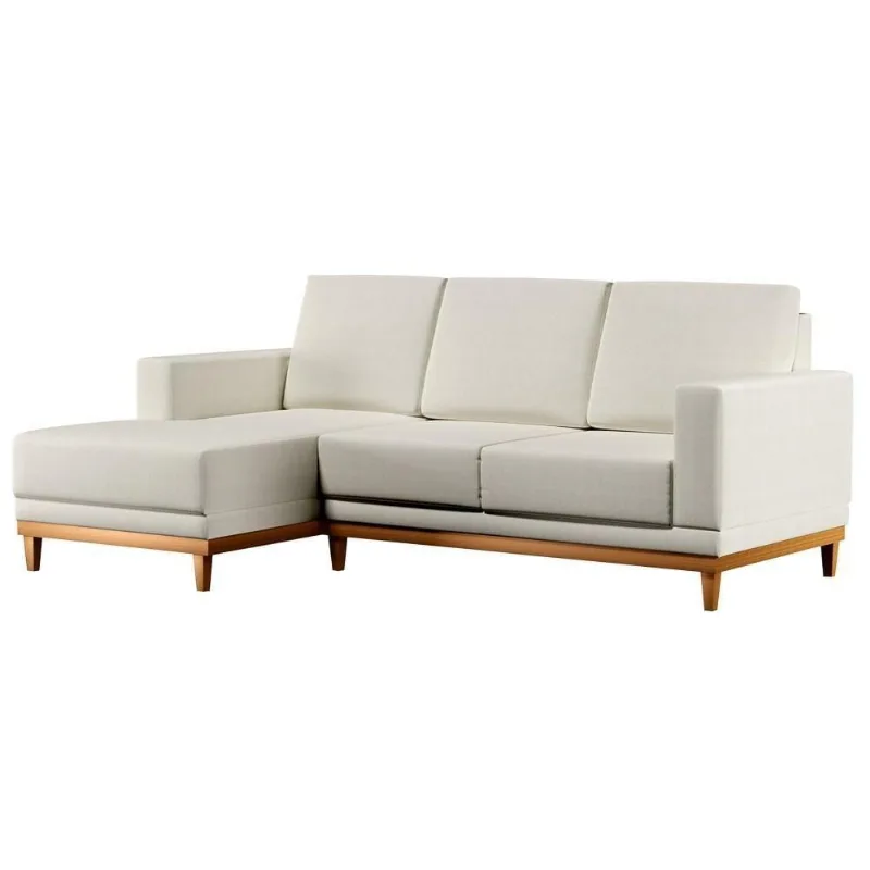 Sofá Living 200cm 3 Lugares Com Chaise Esquerdo Kayrós D05 Linho Cru - Mpozenato