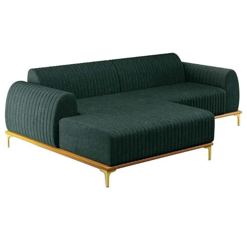 Sofá 245cm 4 Lugares Com Chaise Esquerdo Pés Gold Molino C-117 Linho Verde - Domi