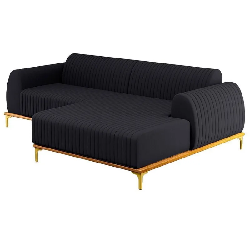 Sofá 255cm 4 Lugares Com Chaise Direito Pés Gold Molino D-465 Linho Chumbo - Domi