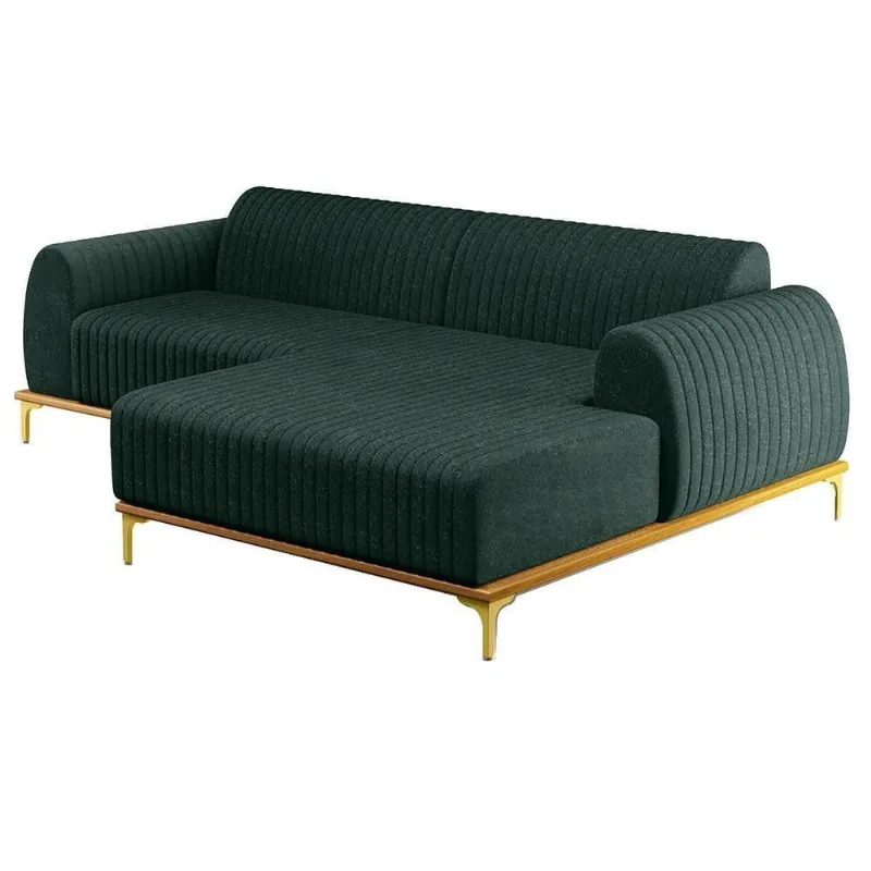 Sofá 265cm 4 Lugares Com Chaise Direito Pés Gold Molino C-117 Linho Verde - Domi