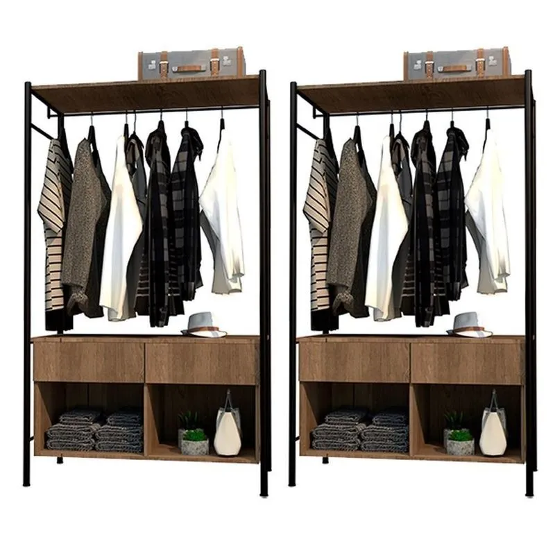 Kit 2 Guarda Roupas 90cm 2 Gavetas Demolição/preto