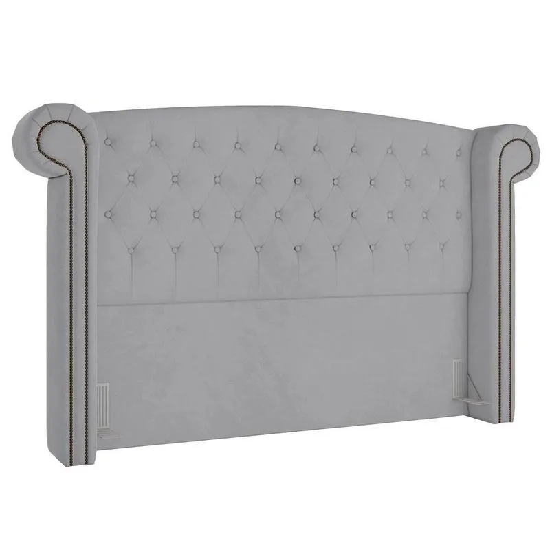 Cabeceira Cama Box Casal 140cm Provença P02 Veludo Cinza - Mpozenato
