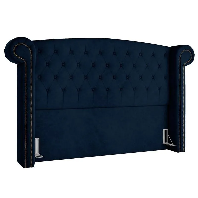 Cabeceira Cama Box Casal 140cm Provença P02 Veludo Azul Marinho - Mpozenato