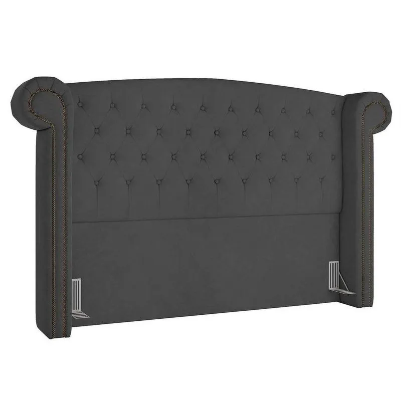 Cabeceira Cama Box Casal 140cm Provença P02 Veludo Chumbo