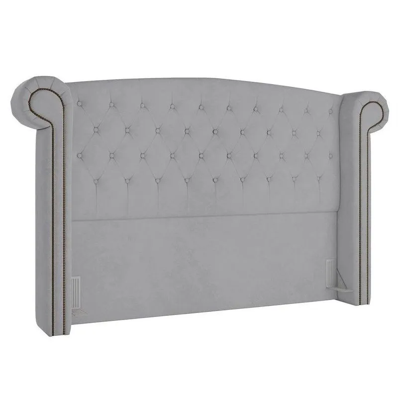 Cabeceira Cama Box Casal King 195cm Provença P02 Veludo Cinza