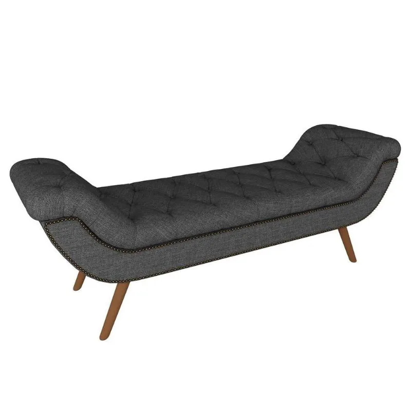 Puff Recamier Calçadeira 140cm Pés Palito Madeira Vêneto P02 Linho Chumbo