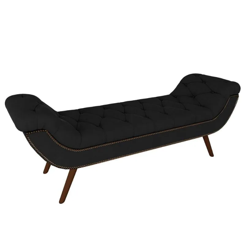 Puff Recamier Calçadeira 195cm Pés Palito Madeira Preto