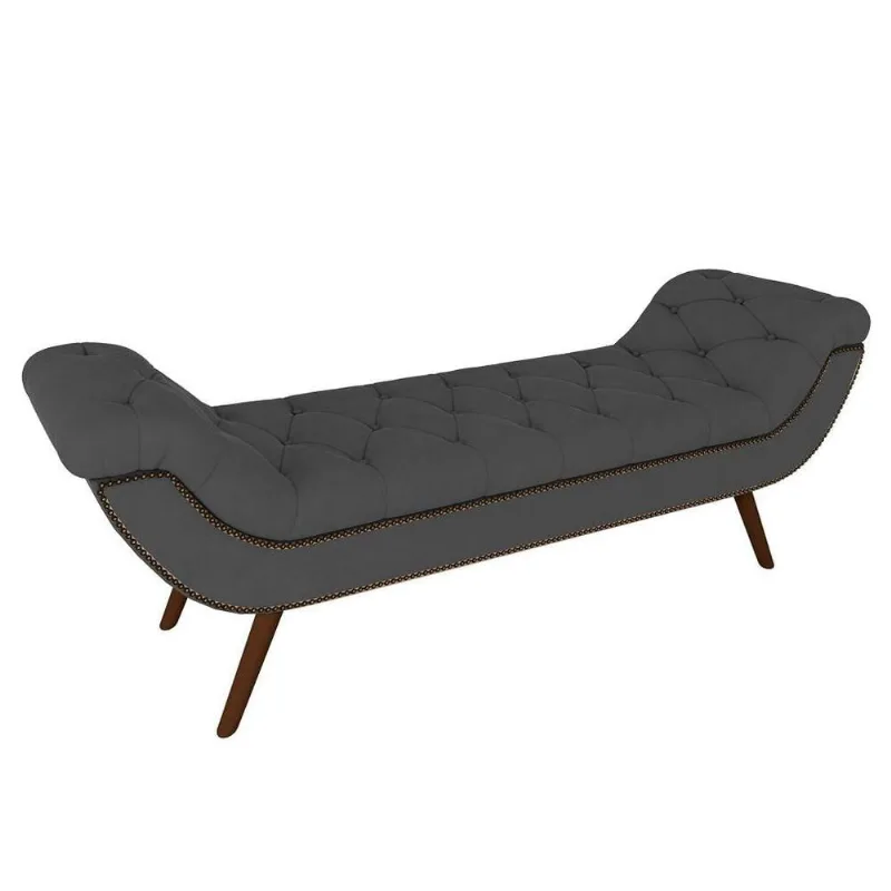 Puff Recamier Calçadeira 195Cm Pés Palito Madeira Vêneto P02 Veludo Chumbo - Mpozenato