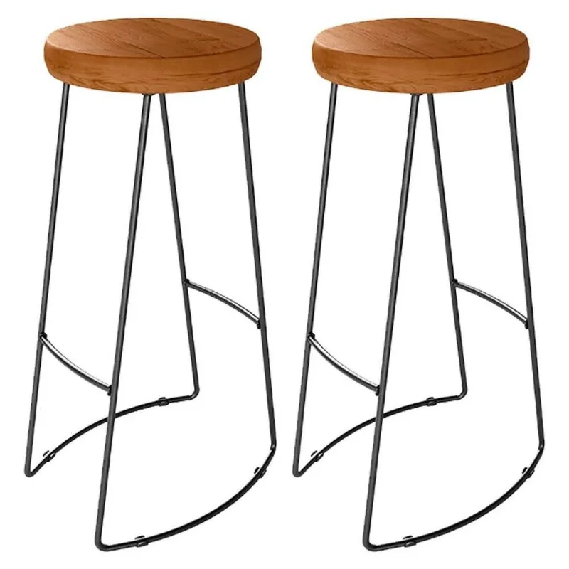 Kit 2 Banquetas Estilo Industrial Base Aço Loft D09 Peroba - Mpozenato