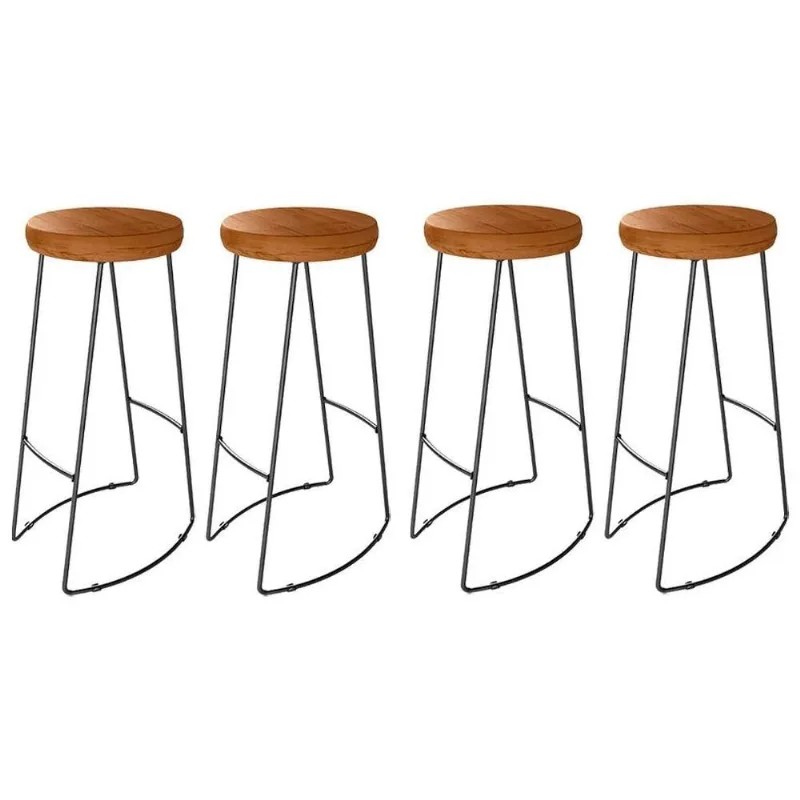 Kit 4 Banquetas Estilo Industrial Base Aço Loft D09 Peroba - Mpozenato