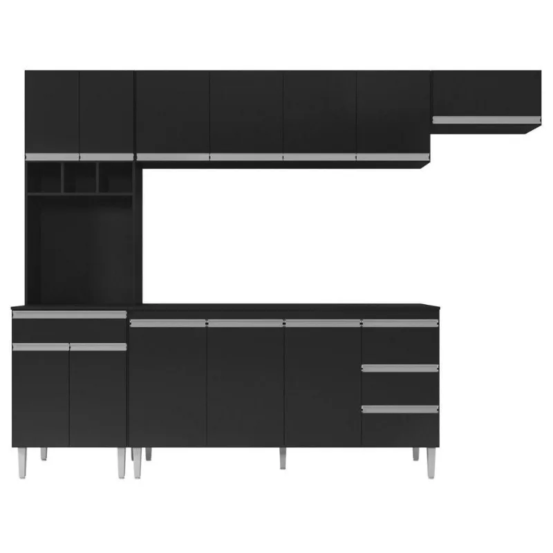 Cozinha Modulada 04 Peças Com Balcão 160Cm Preto