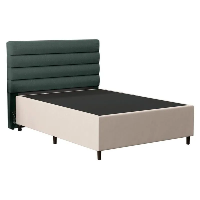 Cabeceira Com Base Para Cama Box Casal 138x188cm Bege/verde