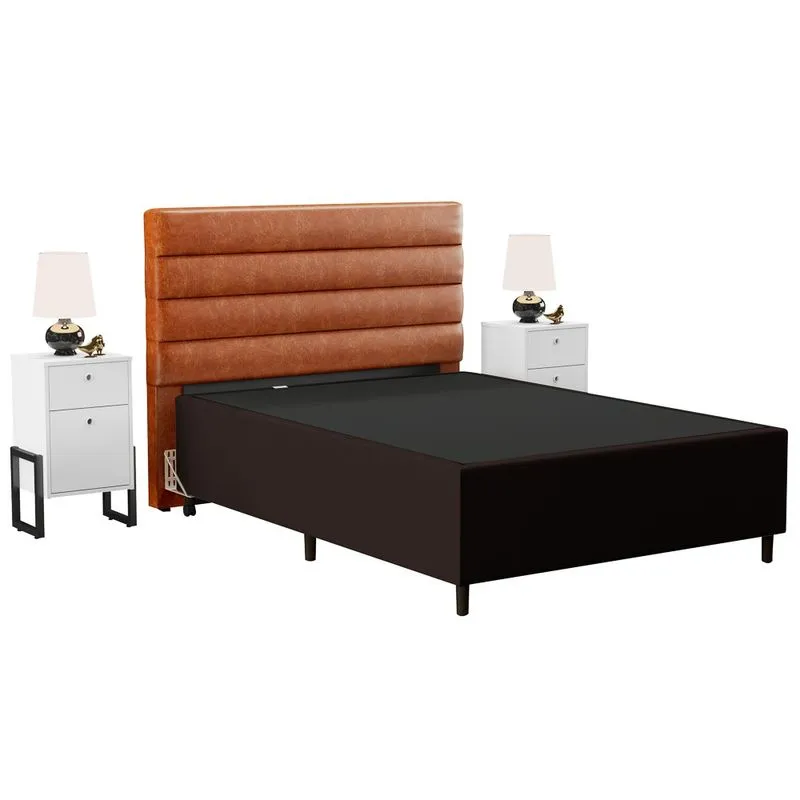 Cabeceira Com Base Box Casal 138cm E 2 Mesas De Apoio Hit Dif5 Couríssimo Camel/marrom - Mpozenato