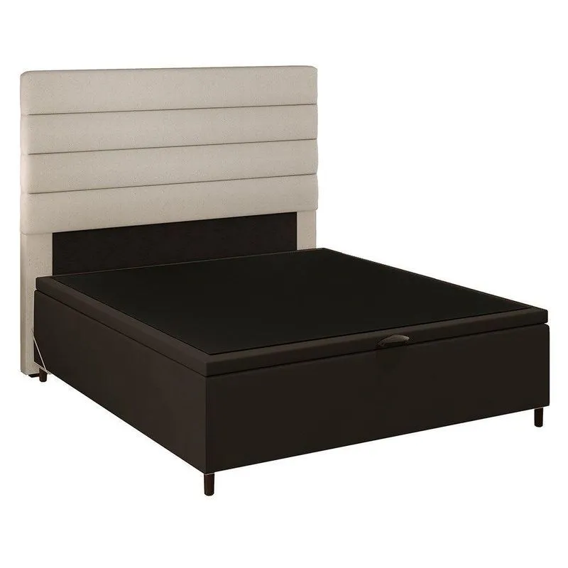 Cabeceira Baú Casal 138X188Cm Hit Id5 Suede Marrom/Linho Cru