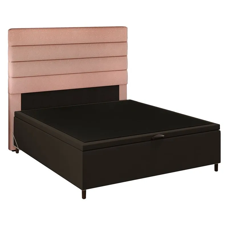 Cabeceira Com Base Cama Box Baú Casal 138x188cm Hit Id5 Suede Marrom/linho Rosê - Mpozenato