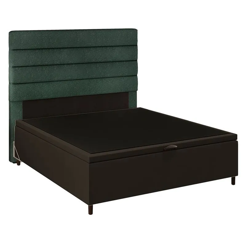 Cabeceira Com Base Cama Box Baú Casal 138x188cm Hit Id5 Suede Marrom/linho Verde - Mpozenato