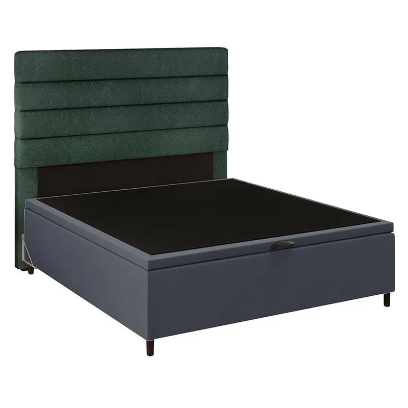 Cabeceira Com Base Cama Box Baú Casal 138x188cm Hit Id5 Linho Verde/suede Cinza - Mpozenato