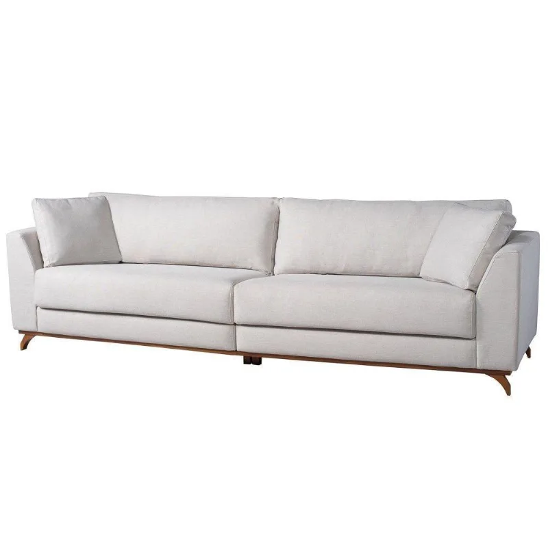 Sofá 4 Lugares 276Cm Com Almofadas Base Madeira Linho Cru