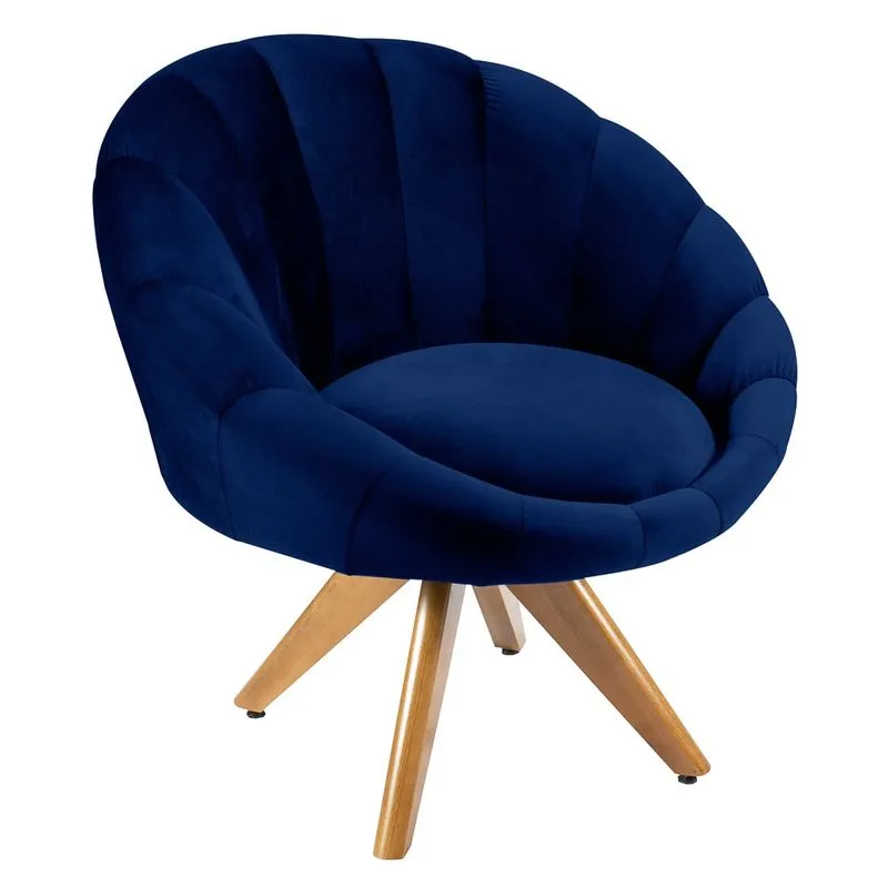 Poltrona Decorativa Para Sala De Estar Base Giratória Saron L05 Veludo Azul Marinho - Mpozenato
