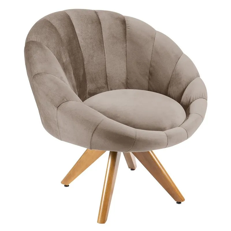 Poltrona Decorativa Para Sala De Estar Base Giratória Saron L05 Veludo Bege - Mpozenato