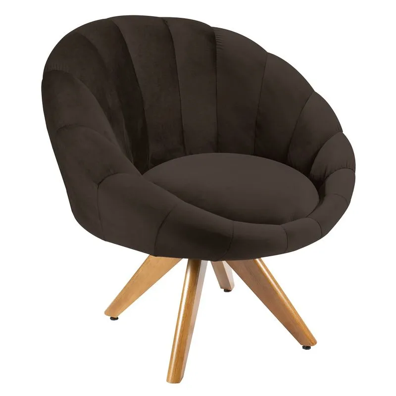 Poltrona Decorativa Para Sala De Estar Base Giratória Saron L05 Veludo Marrom - Mpozenato