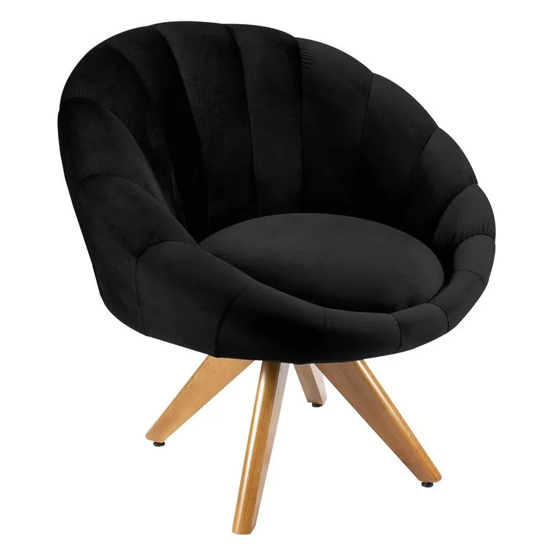 Poltrona Decorativa Para Sala De Estar Base Giratória Saron L05 Veludo Preto - Mpozenato