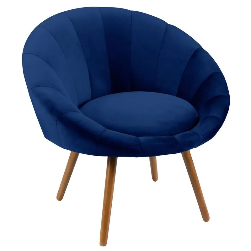 Poltrona Decorativa Para Sala De Estar Pés Palito Saron L05 Veludo Azul Marinho - Mpozenato